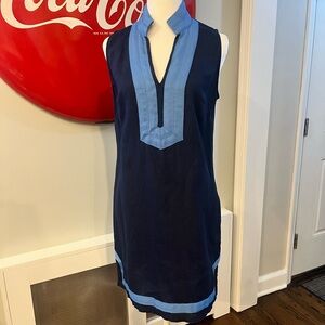 Sail to Sable Navy & Light Blue Women's Halter Neck Sleeveless Linen Dress, M